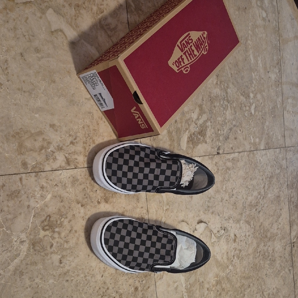 Vans Black and Gray Checkered Slip-Ons